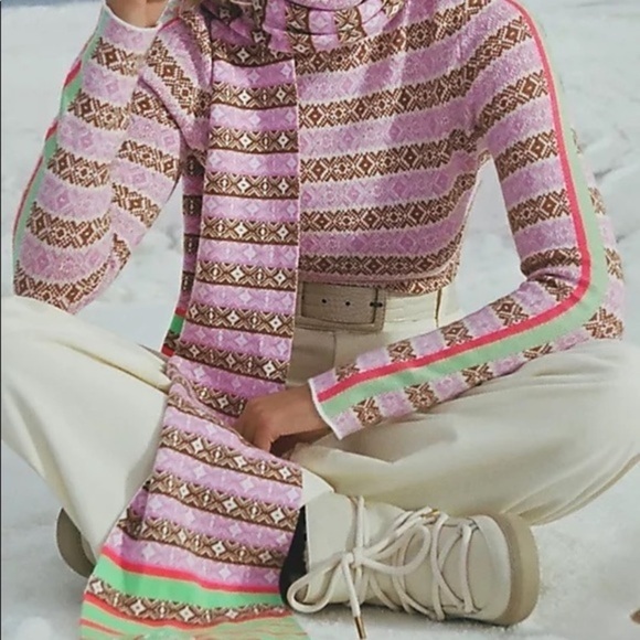 Anthropologie Maeve Pink Abstract Knit Scarf - Picture 3 of 6